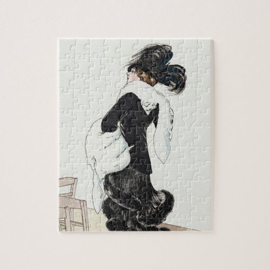 Vintage dame van mode, haute couture bontjas legpuzzel (Verticaal)