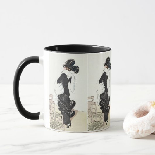 Vintage dame van mode, haute couture bontjas mok (Met donut)