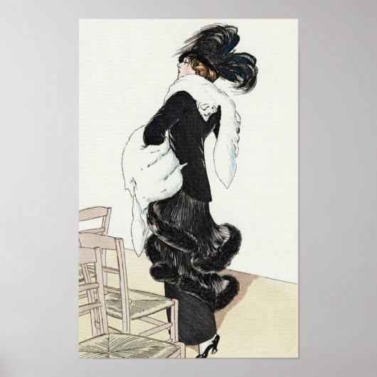 Vintage dame van mode, haute couture bontjas poster (Voorkant)
