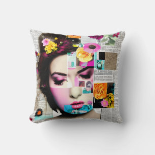 Vintage Dames Bloem Papier Collage Kunst Kussen