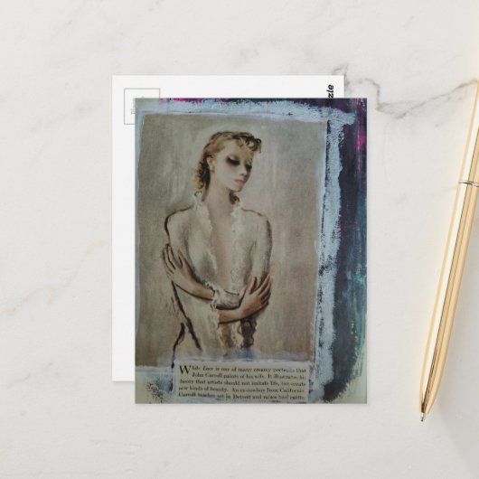 Vintage Damesportret Mixed Media Collage Briefkaart (Voorkant / Achterkant in situ)