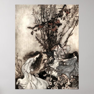 Vintage Dansende Meisjes In Tuin door Rackham Poster