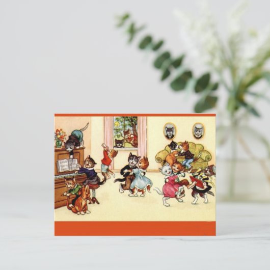 Vintage Dansende Partij Katten Briefkaart (Staand voorkant)