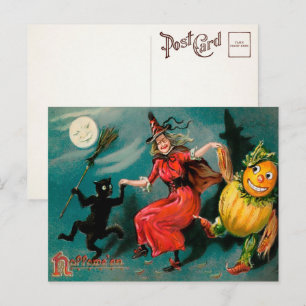 Vintage Dansende Witch Halloween Briefkaart