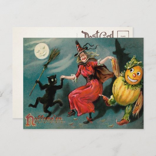 Vintage Dansende Witch Halloween Briefkaart (Voorkant / Achterkant)