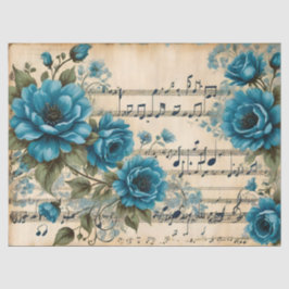 Vintage Dansmuziek Noten Bloemendeco Ontwerp Tissuepapier