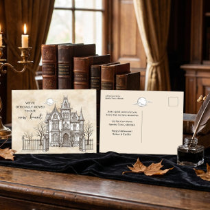 Vintage Dark Academia Nieuwe Spokenhuis Verhuizing Briefkaart