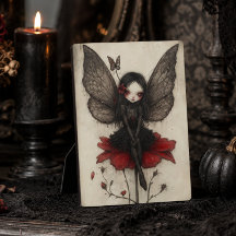 Vintage Dark Fae zittend op een rode bloem