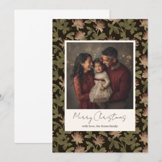 Vintage Dark Floral 1 photo custom Christmas card Bedankkaart