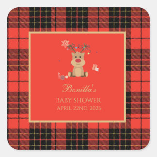 Vintage Dark Red Baby Shower Napkins Vierkante Sticker