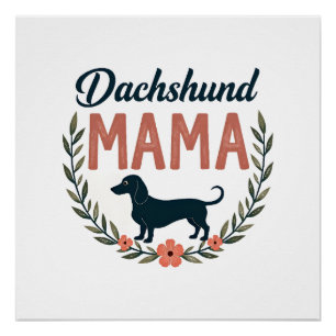 Vintage Daschund Mama Bloemige Hond Liefhebber Vec Perfect Poster