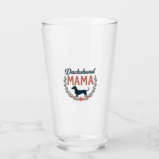 Vintage Daschund Moeder Bloemige Hond Liefhebber V Glas (Voorkant)