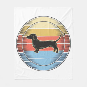 Vintage Daschund Retro Zonsondergang Hond Shirt On Fleece Deken