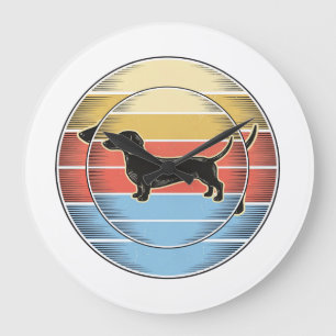 Vintage Daschund Retro Zonsondergang Hond Shirt On Grote Klok