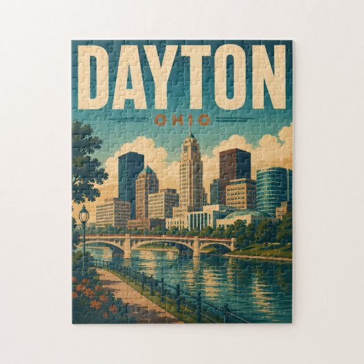 Vintage Dayton Ohio Silhouet Legpuzzel (Verticaal)