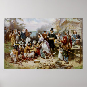 Vintage De eerste Thanksgiving 1621 Jean Ferris Poster