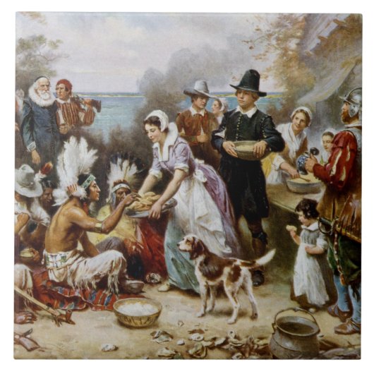 Vintage De eerste Thanksgiving 1621 Jean Ferris Tegeltje (Voorkant)