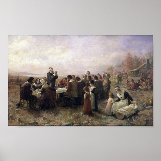 Vintage De eerste Thanksgiving bij Plymouth Poster (Voorkant)