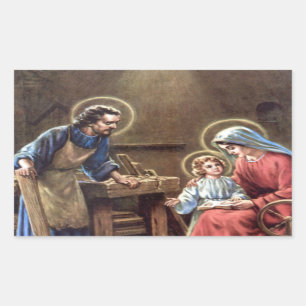 vintage de heilige familie, Jesus-Christus, Josef, Rechthoekige Sticker