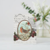 Vintage de vakantie-Winter vogel-Briefkaart Feestdagenkaart (Staand voorkant)