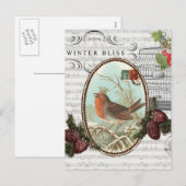 Vintage de vakantie-Winter vogel-Briefkaart Feestdagenkaart (Voorkant / Achterkant)
