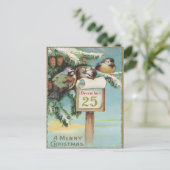 Vintage December 25th Birds & Pine Christmas Briefkaart (Staand voorkant)