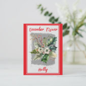 Vintage decemberbloem hulst bloemstuk briefkaart (Staand voorkant)