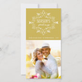 Vintage Deco Blad Frame Seizoengroeten Foto Feestdagenkaart (Voorkant)