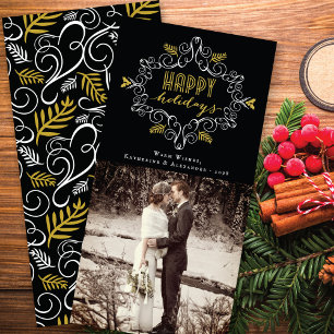 Vintage Deco Foliage Frame Happy Holidays Photo Feestdagenkaart