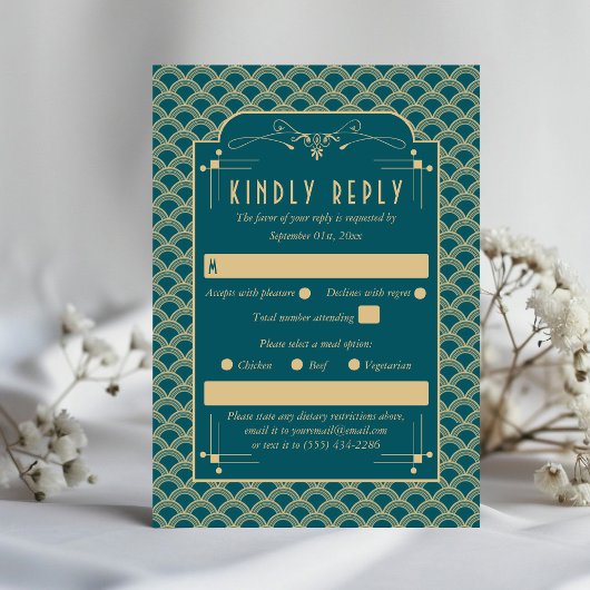 Vintage Deco Gatsby Wedding Collectie 1920 RSVP Kaartje