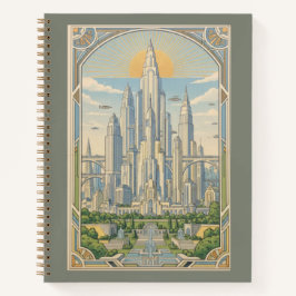 Vintage Deco Ivory City & Retro-Futurist Skyline Notitieboek