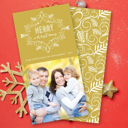 Vintage Deco Loofwerk Frame Prettig Kerstfeest Fot Feestdagenkaart