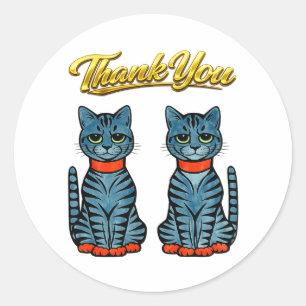 Vintage Deco stijl blauwgrijze tijgerkatten dank j Ronde Sticker