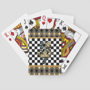 Vintage decoratieve kroon en roos pokerkaarten