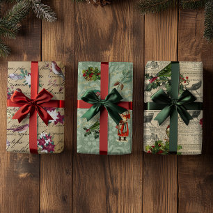 Vintage Decoupage Kerst Feestelijke Vogel Bloem Inpakpapier Vel