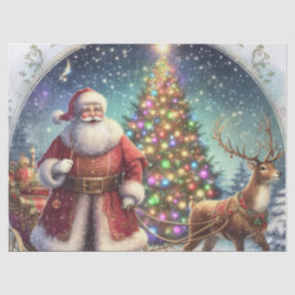 Vintage Decoupage Kerstman en Rendieren Tissuepapier