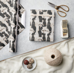 Vintage Découpage Mode Dames in Zwarte Jurken Cadeaupapier