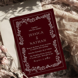 Vintage Deep Burgundy & White Elegant Wedding Kaart