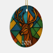 Vintage Deer Stained Glass Design Keramisch Ornament (Rechts)