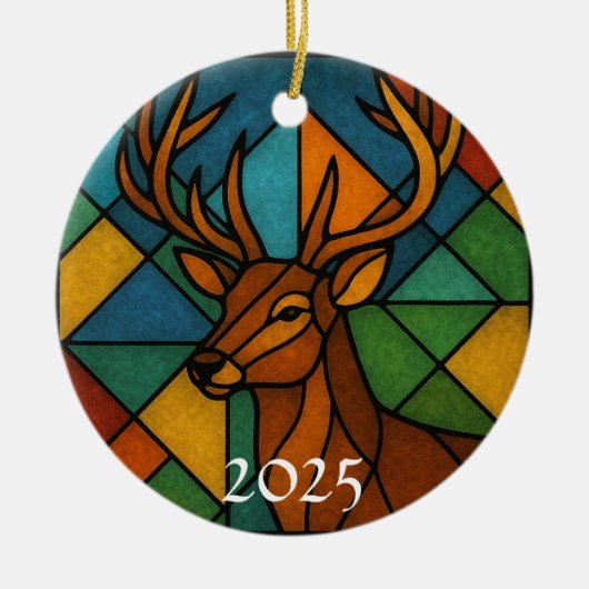 Vintage Deer Stained Glass Design Keramisch Ornament (Voorkant)