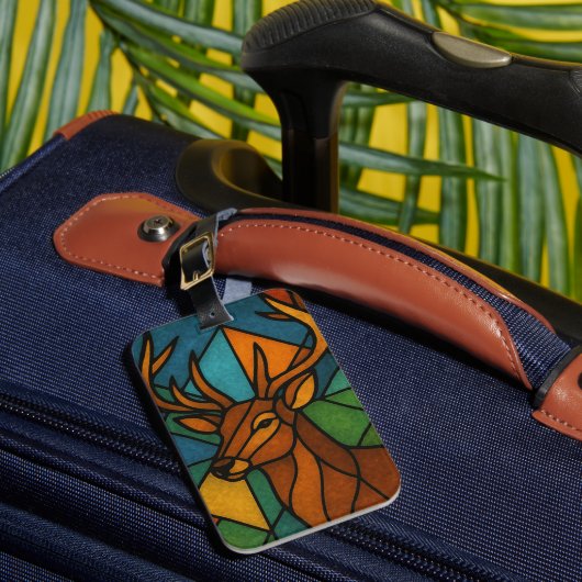 Vintage Deer Tiffany Style Stained Glass Art Bagagelabel (Voorkant Insitu 1)