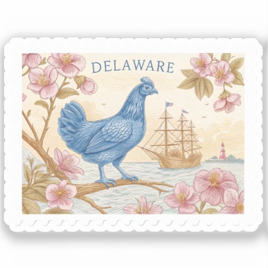 Vintage Delaware Blue Hen Peach Blossom Sticker (Voorkant)