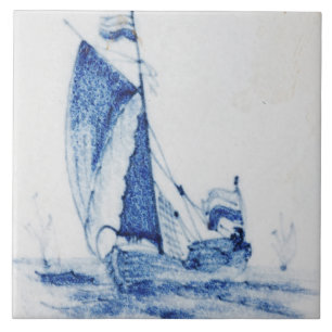 Vintage Delfts Blauw Nederlandse Windmolen Zeilboo Tegeltje