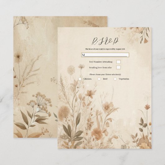 Vintage Delicate Bloemige Botanische Boho Bruiloft Kaart (Voorkant / Achterkant)