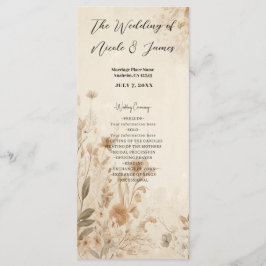 Vintage Delicate Bloemige Botanische Boho Bruiloft Programmakaart