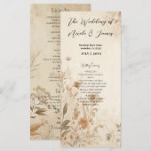 Vintage Delicate Bloemige Botanische Boho Bruiloft Programmakaart (Voorkant / Achterkant)