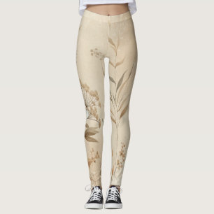 Vintage Delicate Bloemige Botanische Boho  Leggings