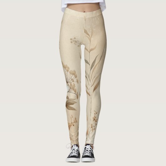 Vintage Delicate Bloemige Botanische Boho Leggings (Voorkant)