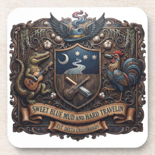 Vintage Delta Blues Alligator & Rooster Muziek Bev Bier Onderzetter