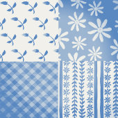 Vintage Denim Blue Creamy White Patchwork Cadeaupapier